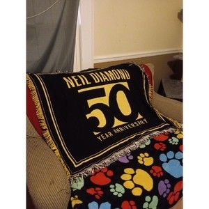 Neil Diamond 50th Anniversary Throw Blanket Black Ang Gold 44x36 EUC